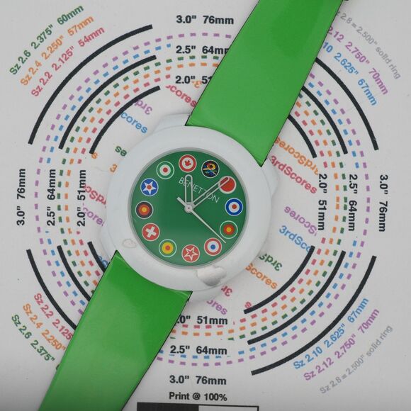 Vintage 1990s United Colors of Benetton Watch 34mm Green White Intl Flags Runs main image 4